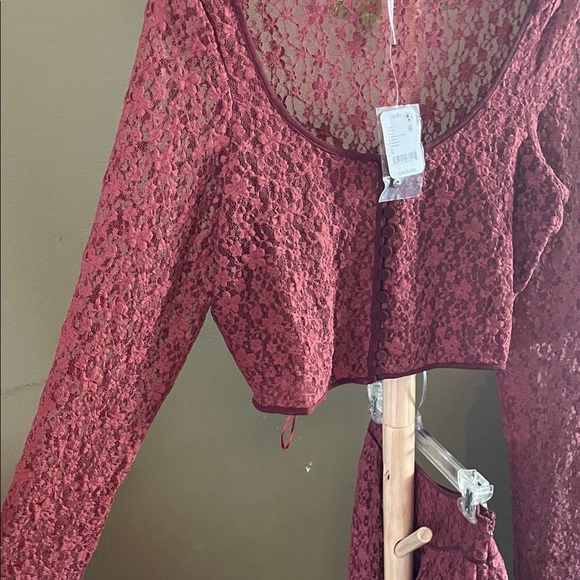 Free People Burgundy Lace set - Picture 7 of 9